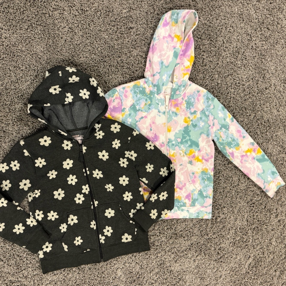2 girls Cat & Jack zippered hoodies, size L (10/12)